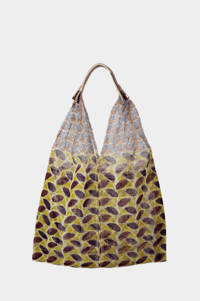 Flat lay of Épice Udaipur Large Mesh Tote front view