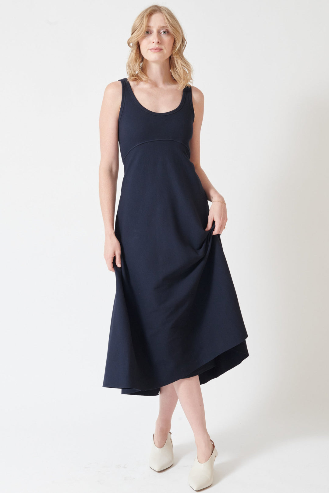 Madi wearing Dorothee Schumacher Rib Romance Dress front view