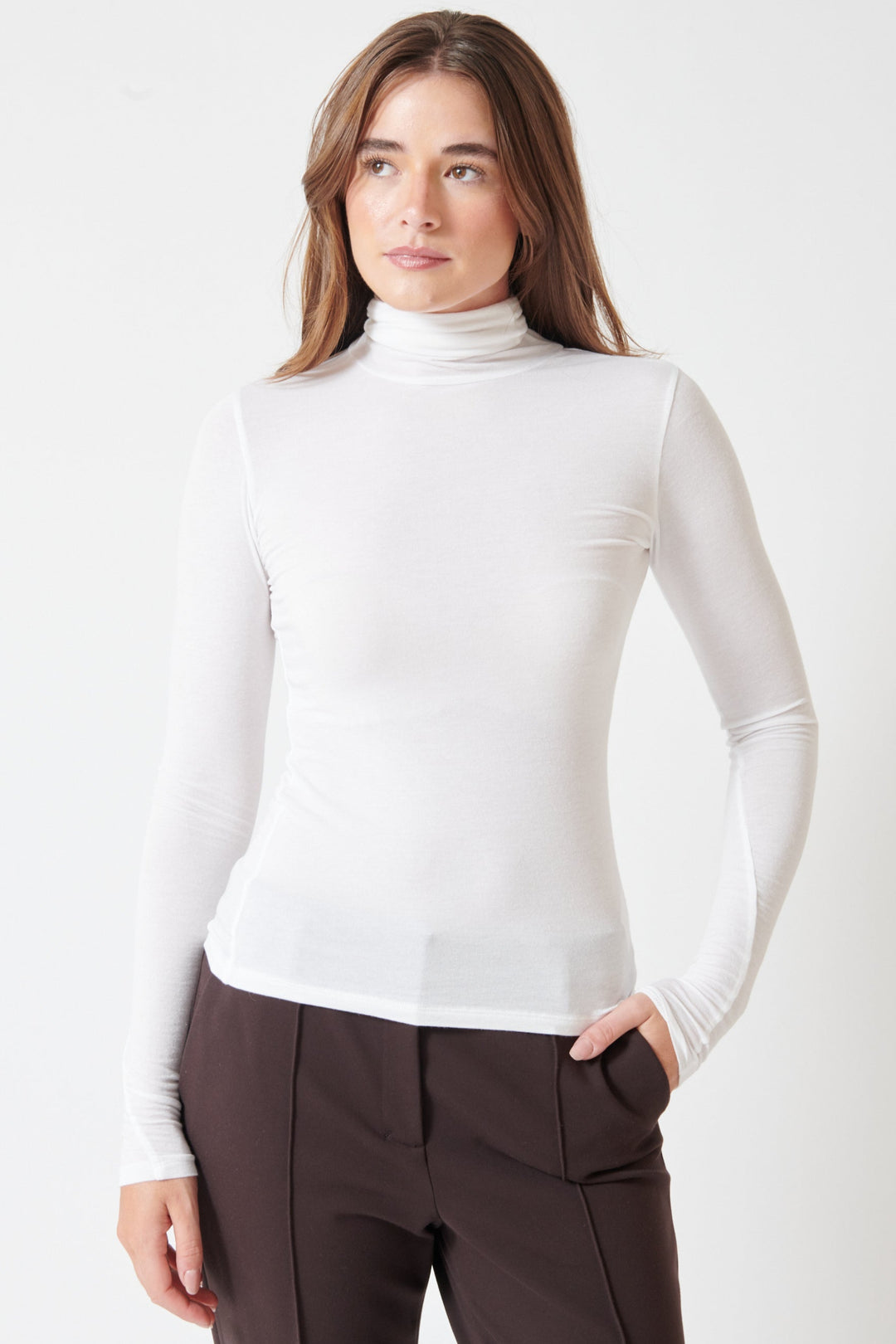 Julia wearing Dorothee Schumacher Chic Comfort Shirt front view