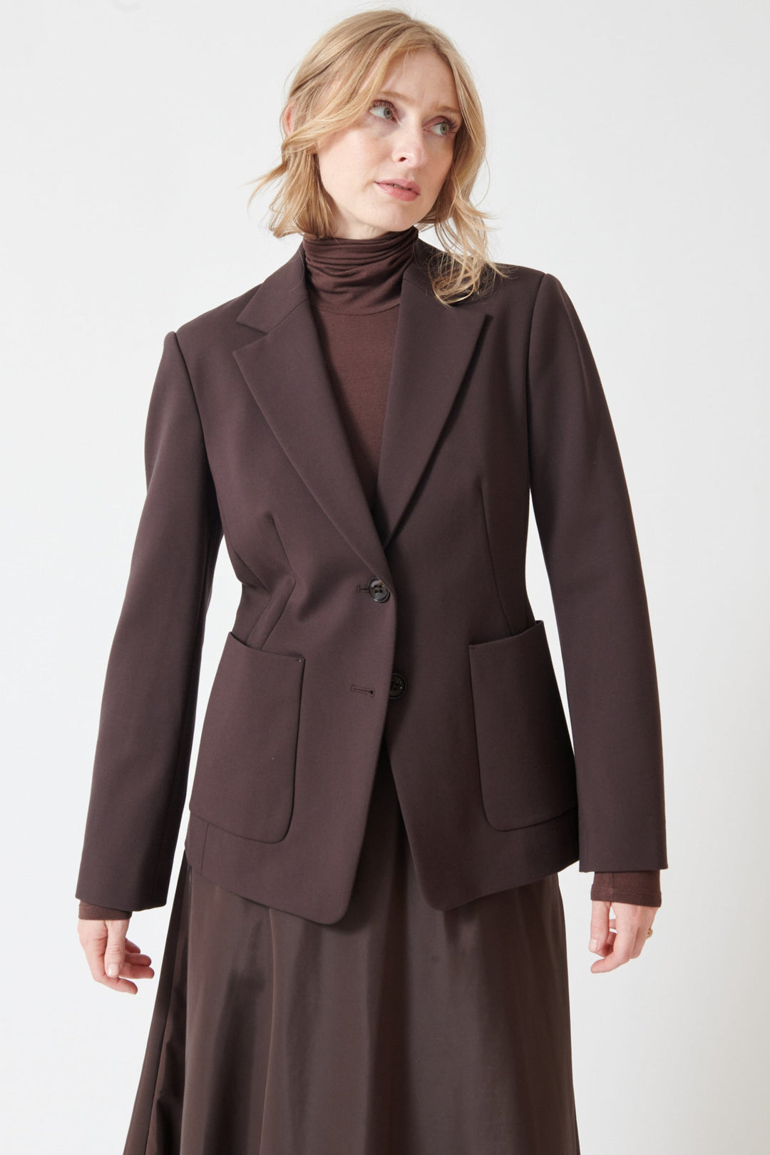 Madi wearing Dorothee Schumacher Emotional Essence Jacket front view