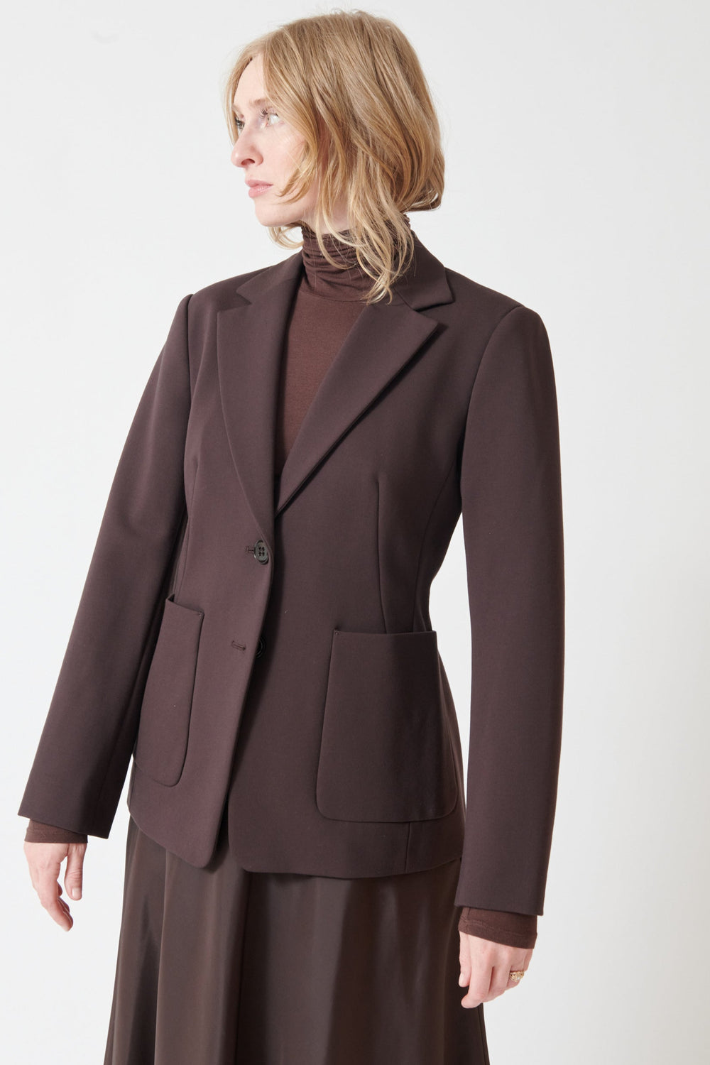 Madi wearing Dorothee Schumacher Emotional Essence Jacket front view