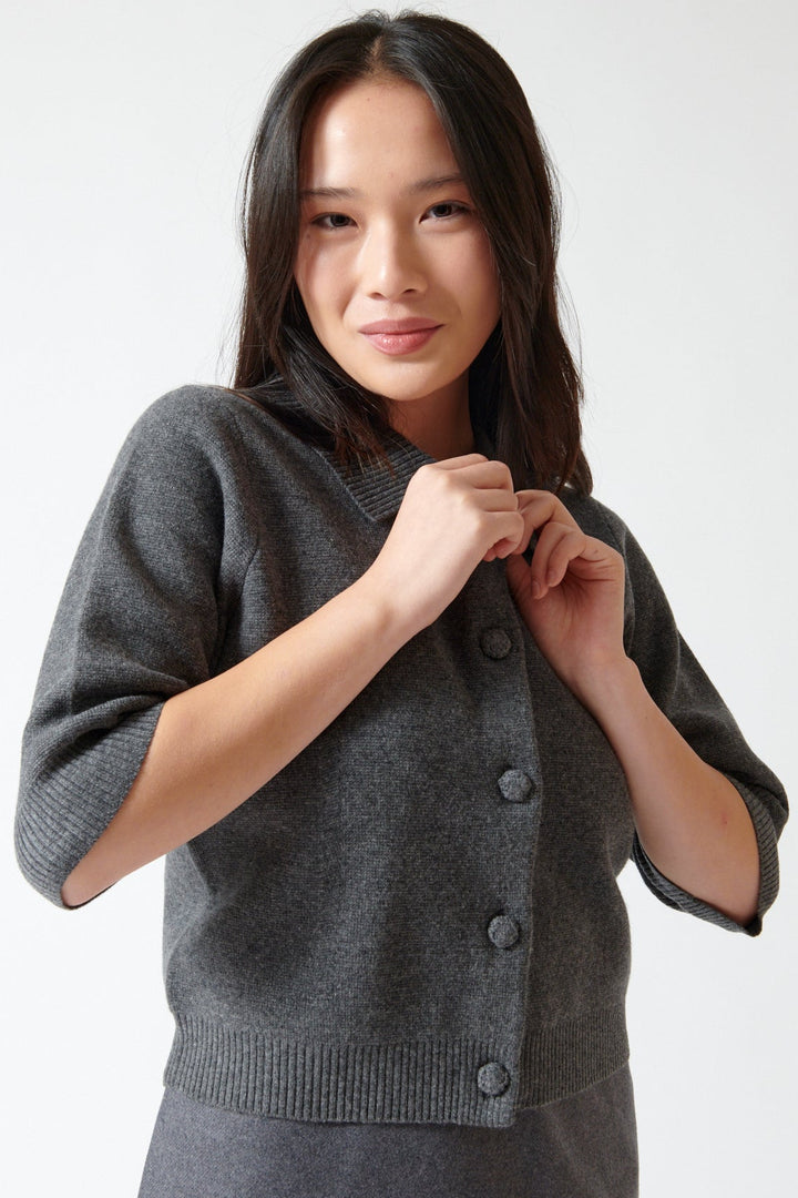 Lilly wearing The Garment Como Short Cardigan front view