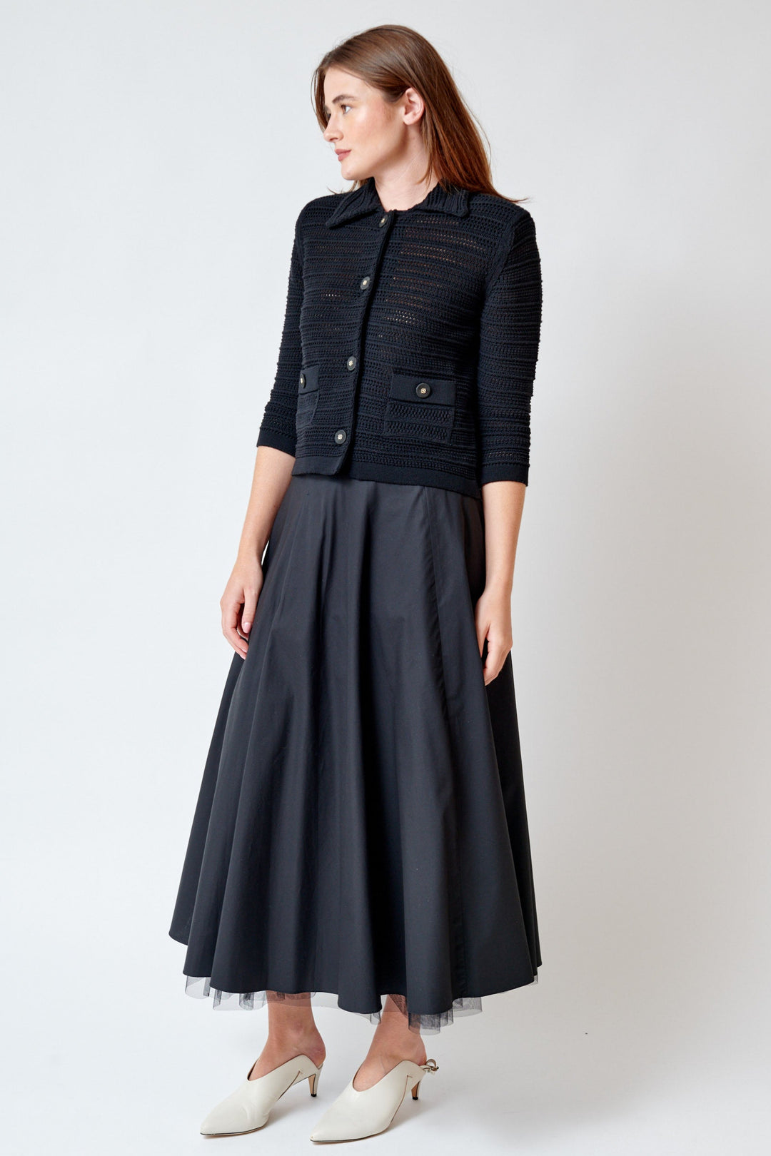 Julia wearing Dorothee Schumacher Light Touch Skirt front view