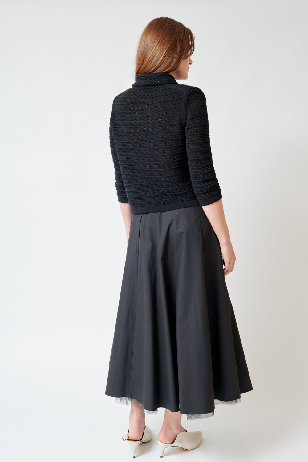 Julia wearing Dorothee Schumacher Light Touch Skirt rear view