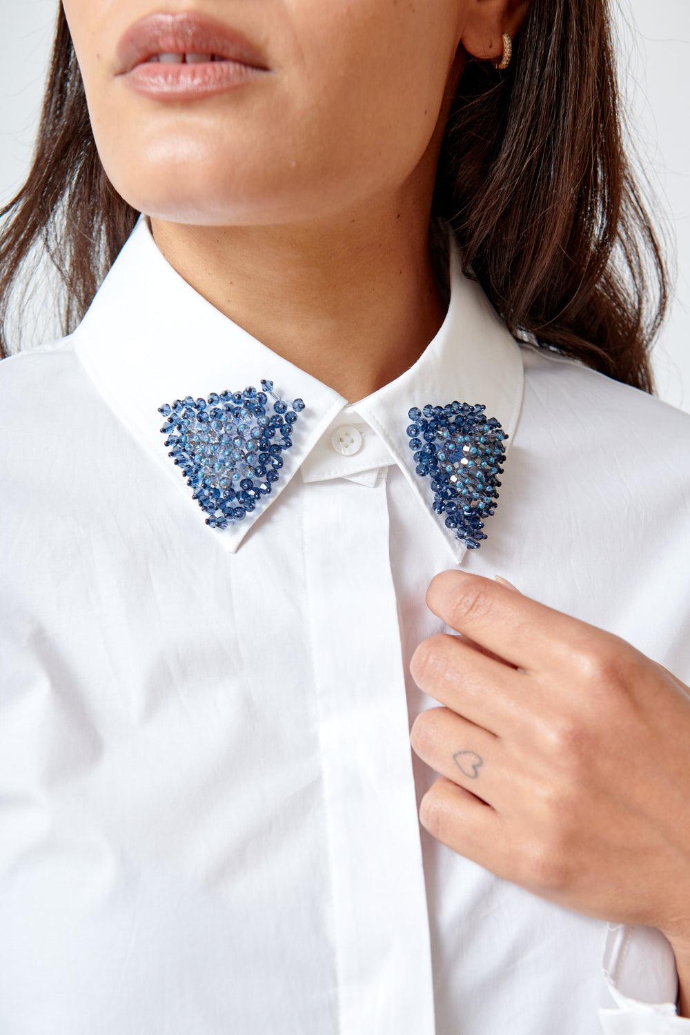 Amanda wearing Dorothee Schumacher Pure Power Blouse With Removable Collar front/detail view