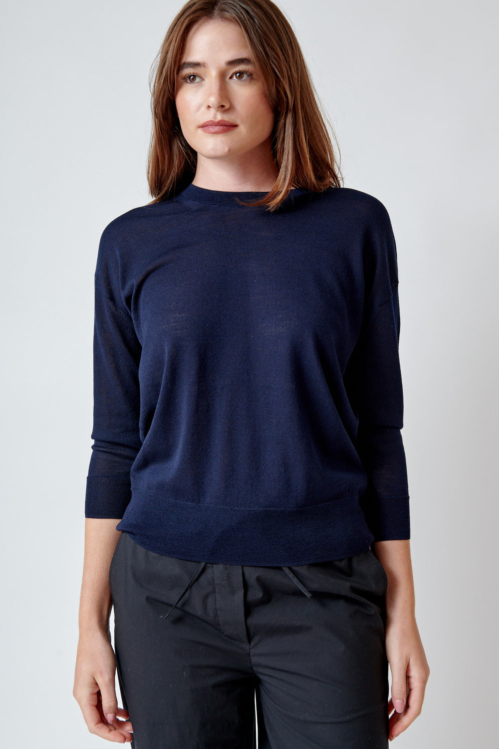 Julia wearing Dorothee Schumacher Refined Essentials Pullover front view