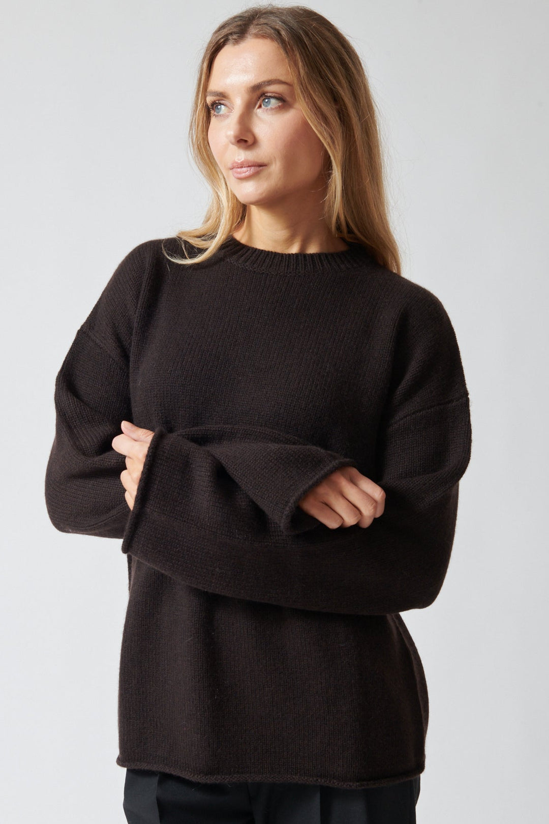 Mari wearing Lisa Yang Kristy Sweater front view