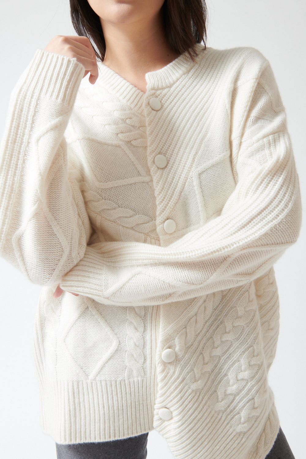 Lilly wearing Lisa Yang Audrina Cardigan front view