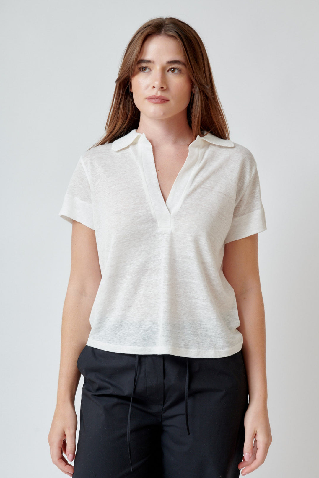 Julia wearing Dorothee Schumacher Natural Ease Shirt front view