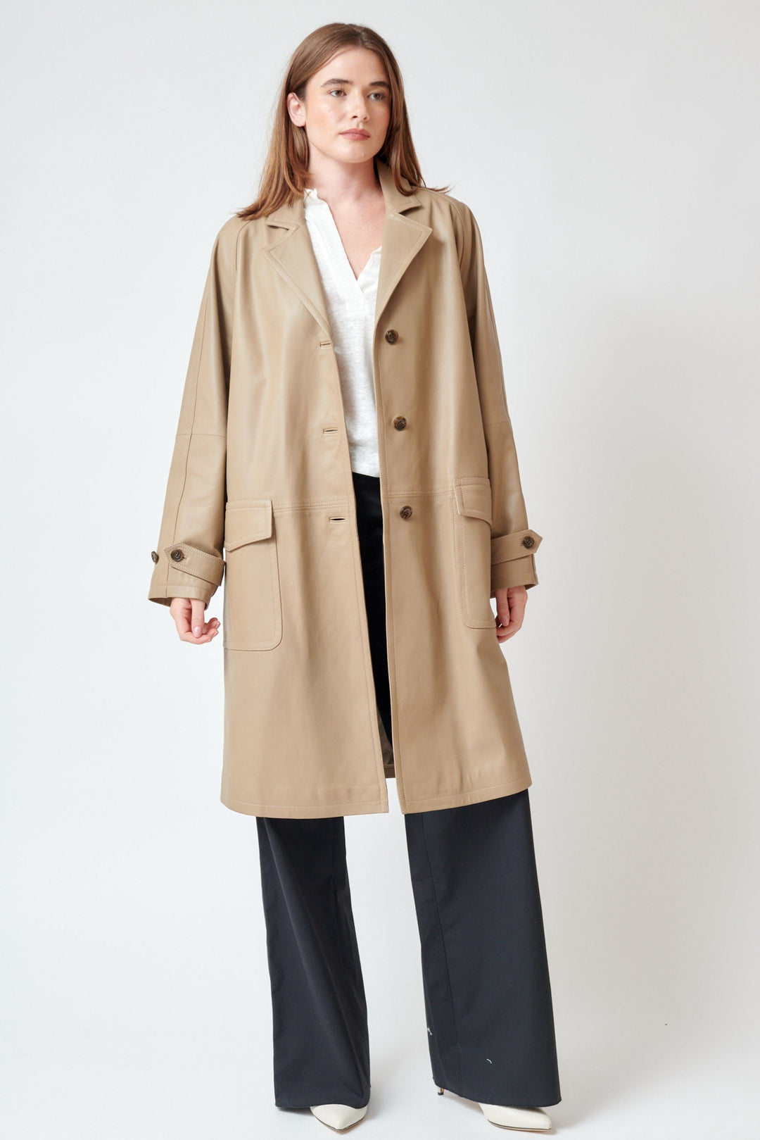 Julia wearing Dorothee Schumacher Sleek Statement III Coat front view