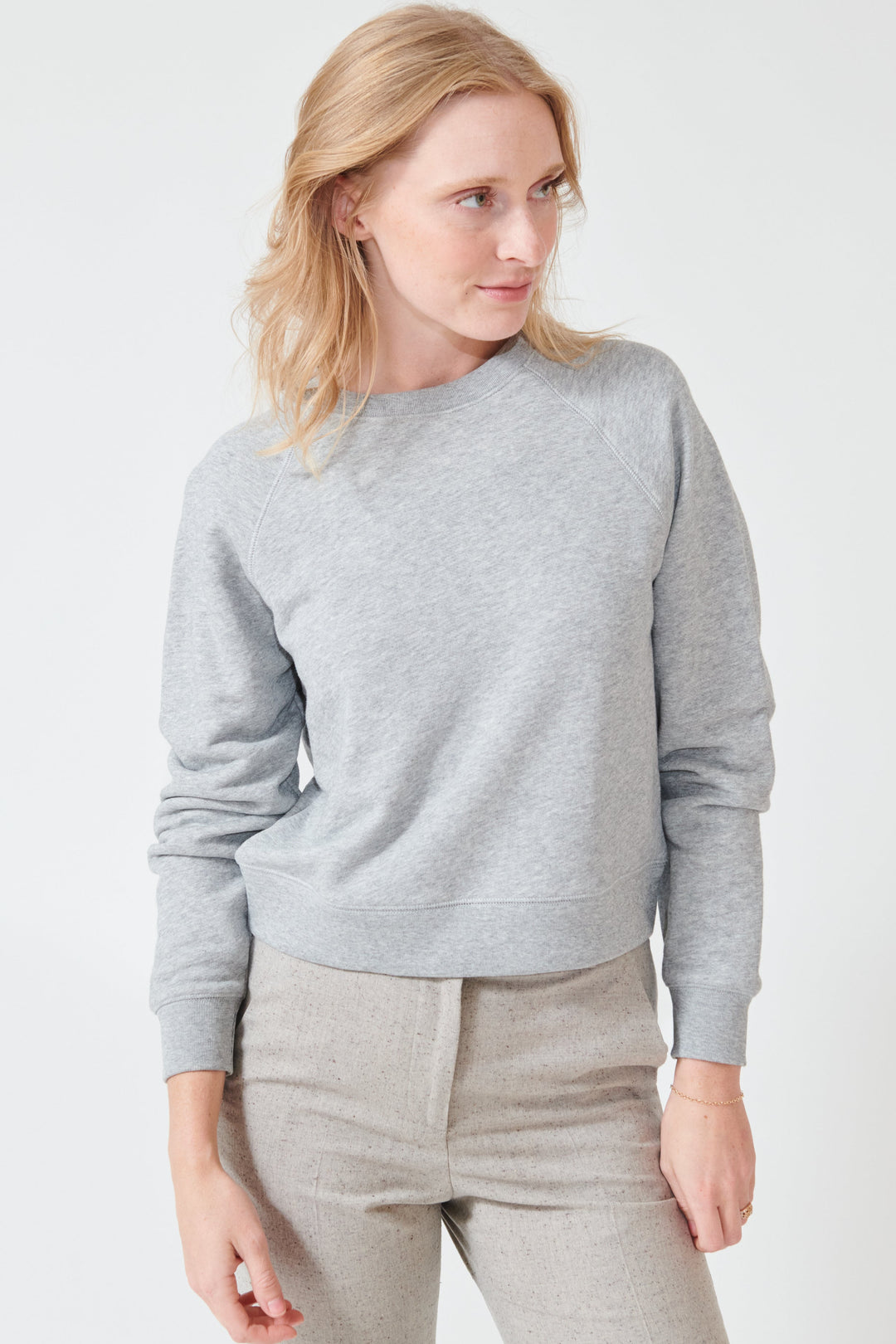 Madi wearing Lilla P Raglan Sweatshirt front view