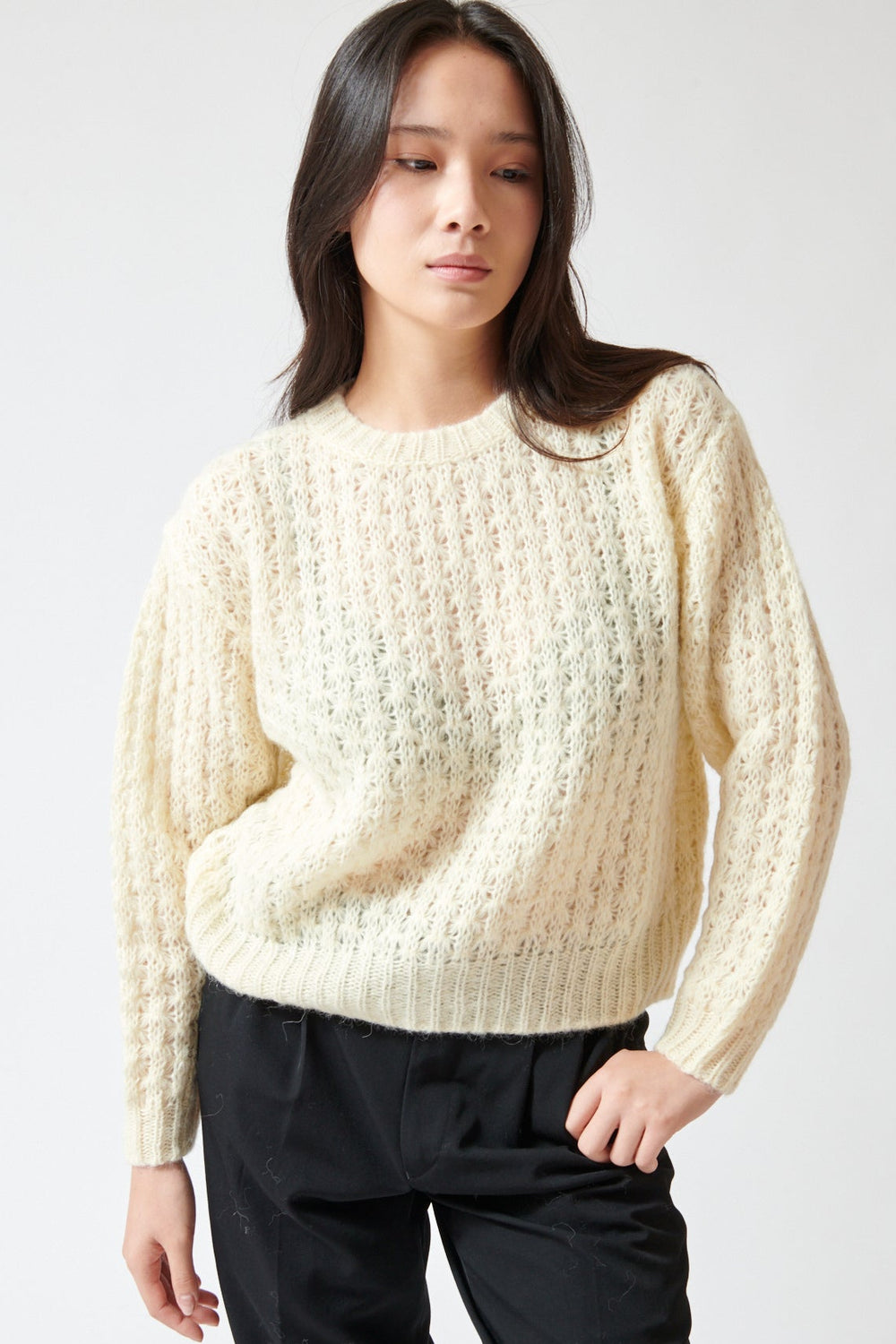 Lilly wearing Peserico Virgin Wool And Alpaca Blend Knitted Sweater front view