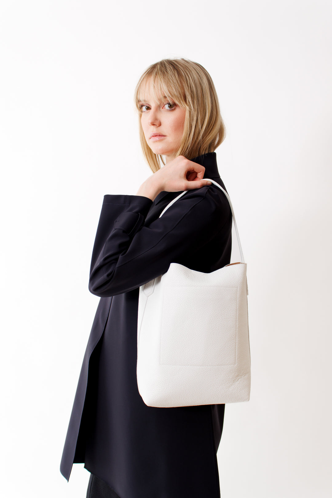 Bailey wearing B. May Small Hobo front view