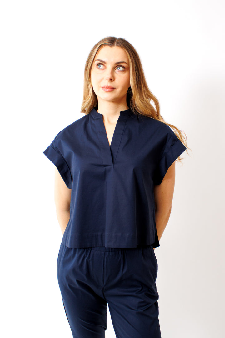 Mari wearing Rosso 35 Cotton Cap Sleeve Top front view