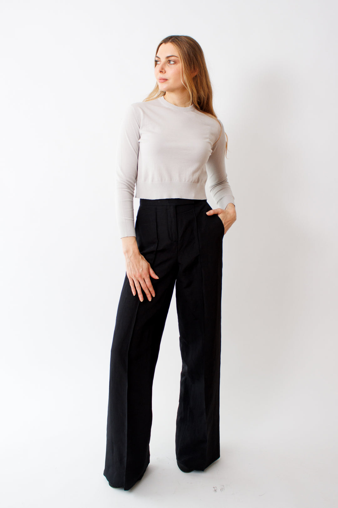 Mari wearing Dorothee Schumacher Shiny Coolness Pants front view