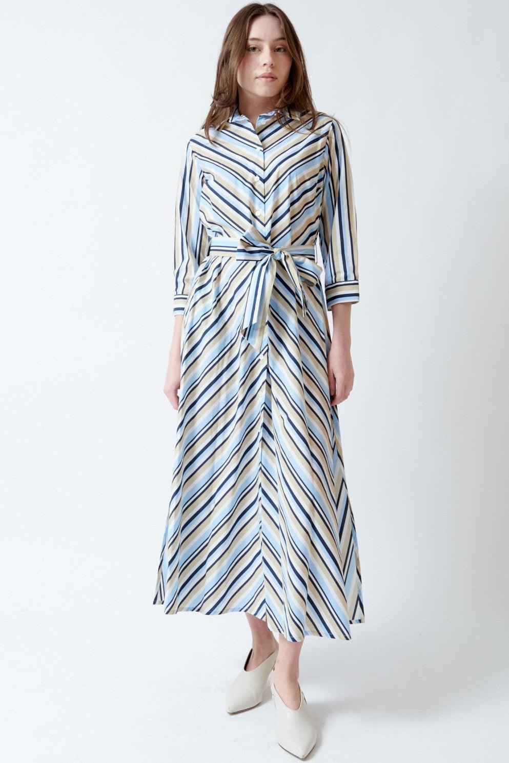 belted oversized shirt dress Rosso 35 Beach Stripes Belted Long Shirt Dress Sand Sea Sky / IT 44 (US 8)