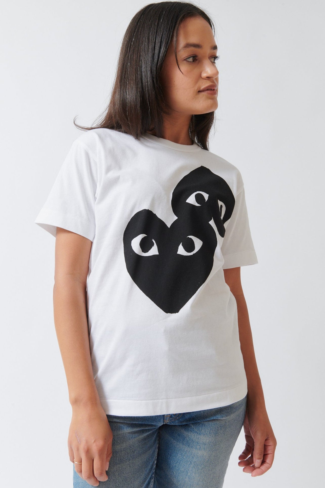 PLAY COMME des GARCONS ブラックハート　ホワイトTシャツ Comme des Garçons PLAY Double Logo Print T Shirt | grethen house