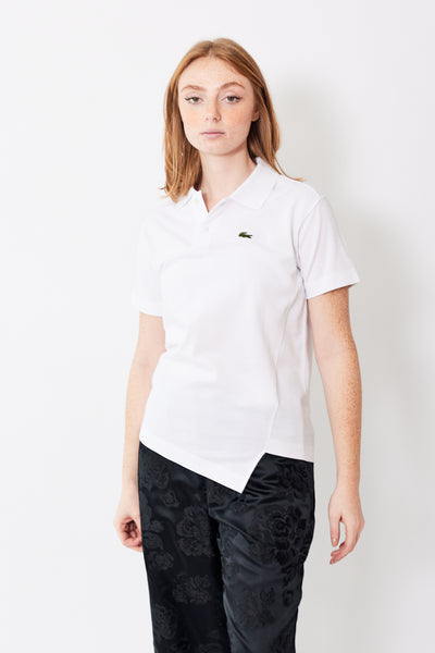 Front of Comme des Garçons CDG x Lacoste Twisted Polo on a model
