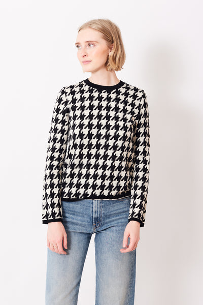 Madi wearing Comme des Garçons All Wool Houndstooth Crew Sweater front view