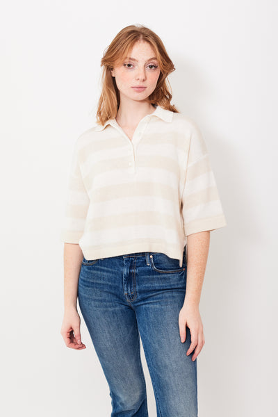 Waverly wearing Allude Striped Poloneck Sweater front view