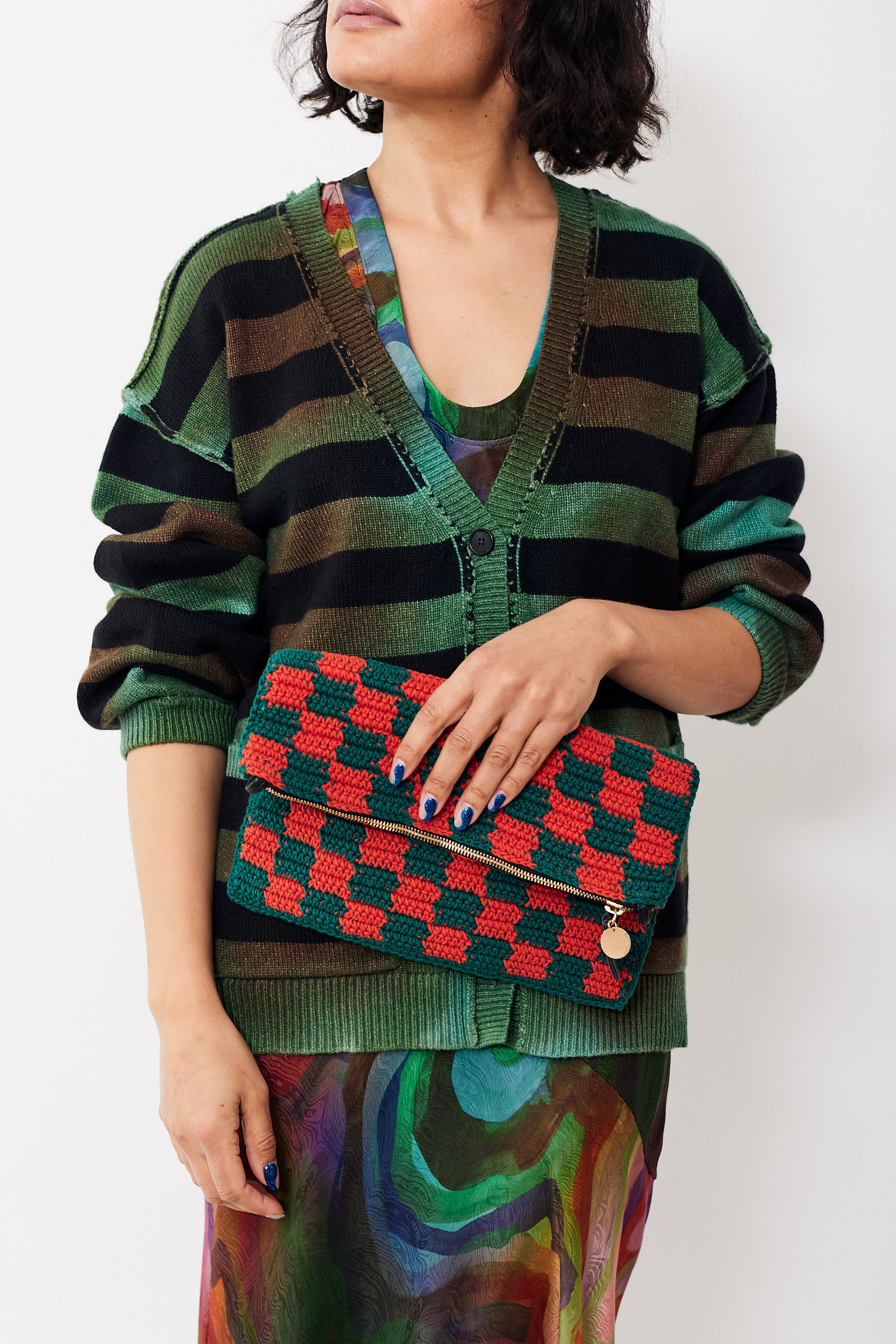 Clare V. Foldover Clutch with Tabs Green, Sky Blue, Poppy & Yellow Checker  — Aggregate Supply