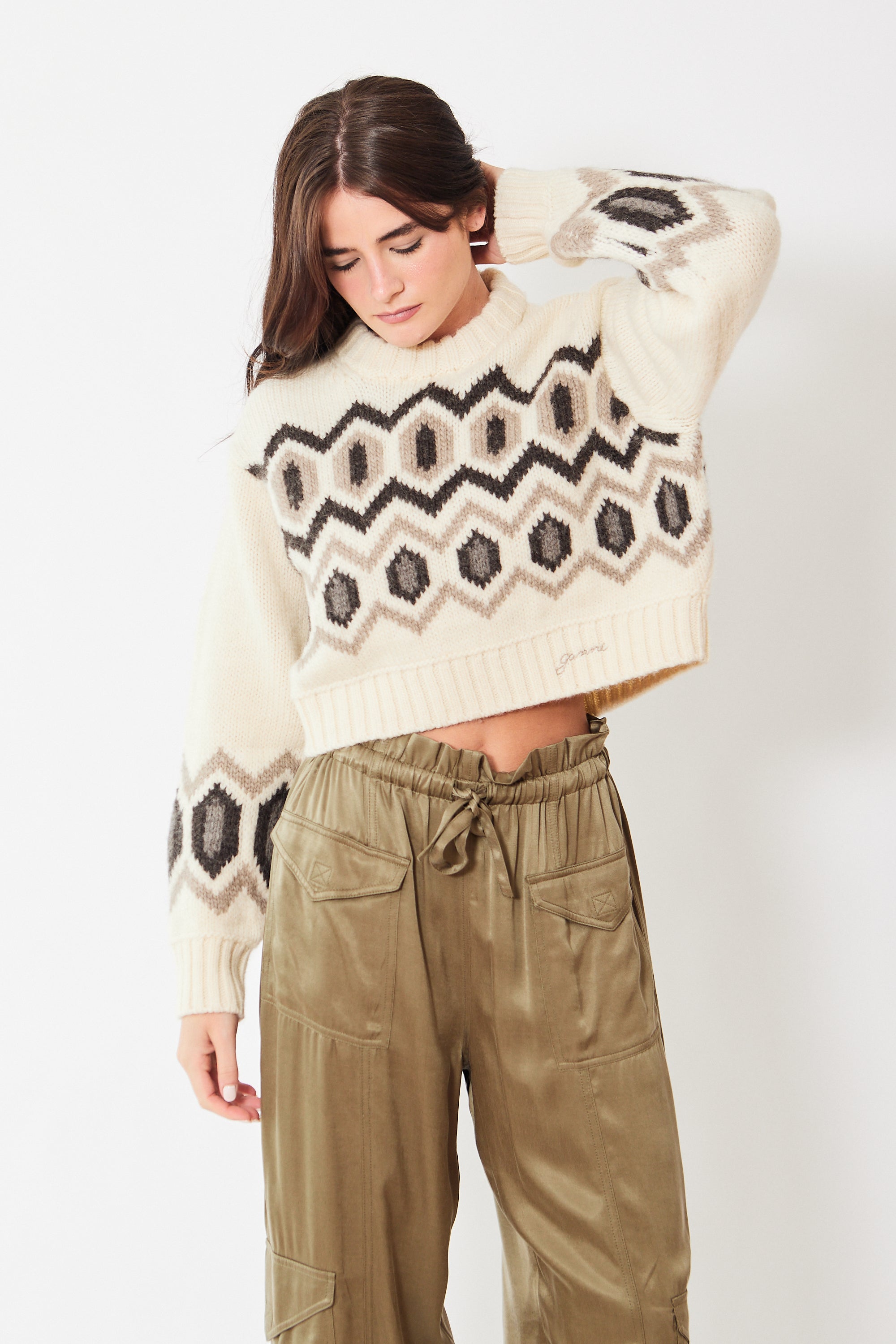 Model Wearing Cropped Sweater.