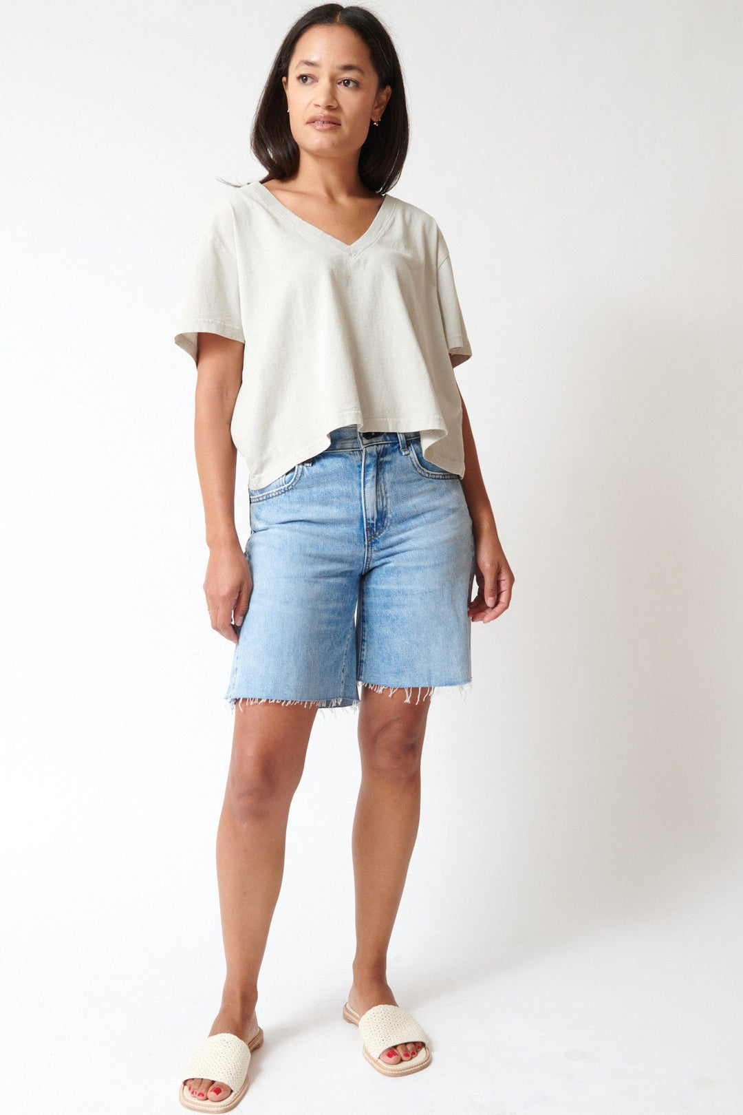 Amanda wearing ASKK NY Longboarder Short front view