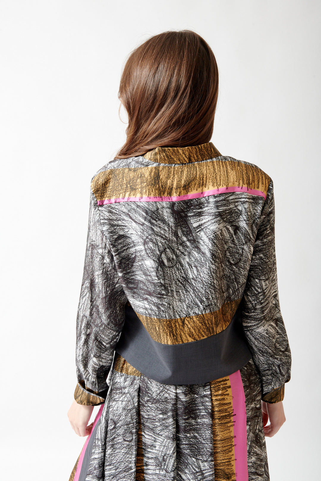 Angela wearing Odeeh Foulard Scribbles Blouse rear view