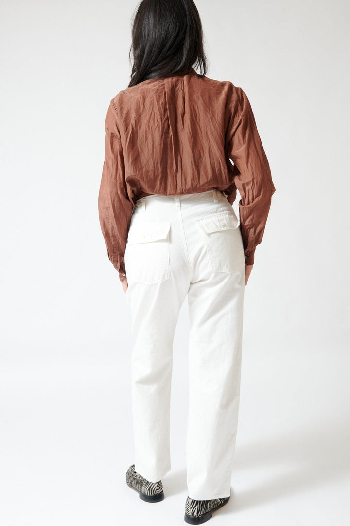 Lilly wearing Pas de Calais Brushed Cotton Back Satin Baker Pants White  rear view