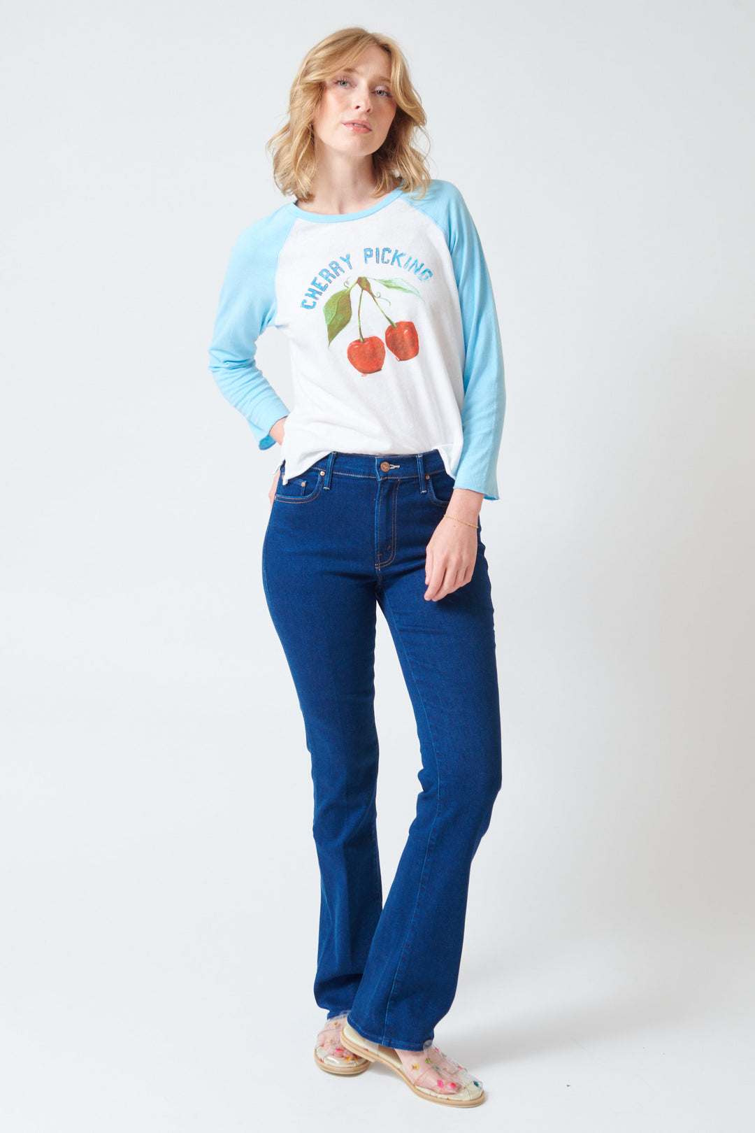 Madi wearing Mother Denim The Outsider Sneak front view