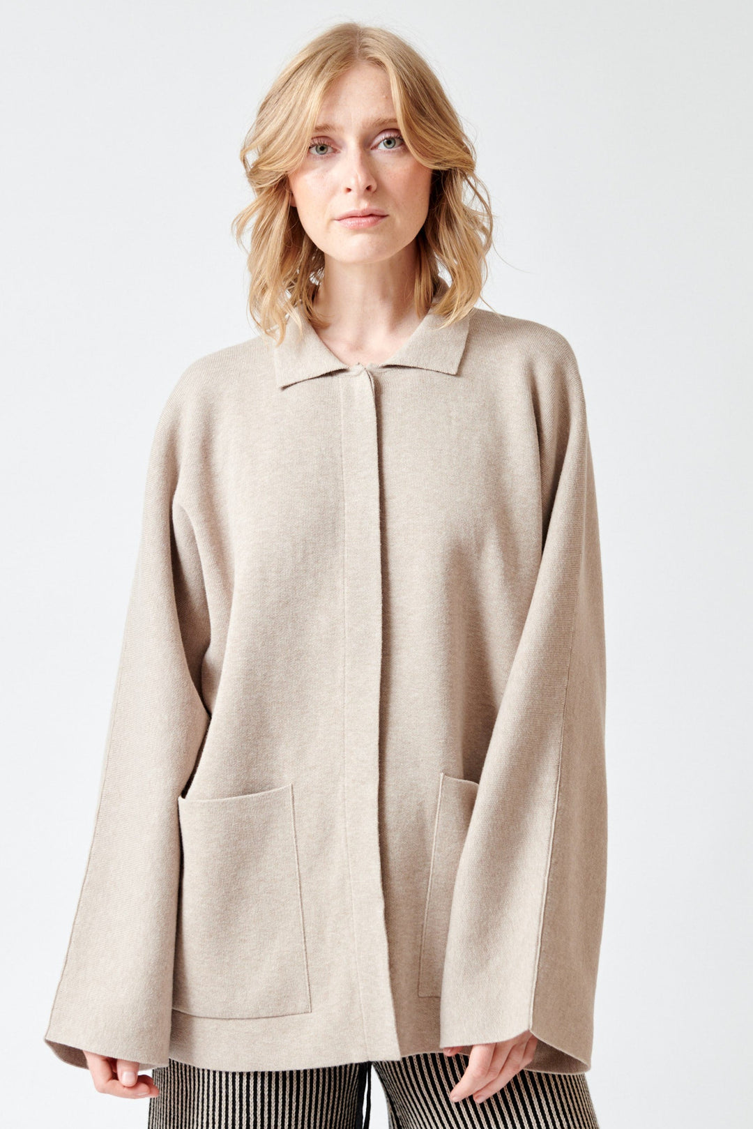 Madi wearing Lauren Manoogian Double Knit Jacket front view