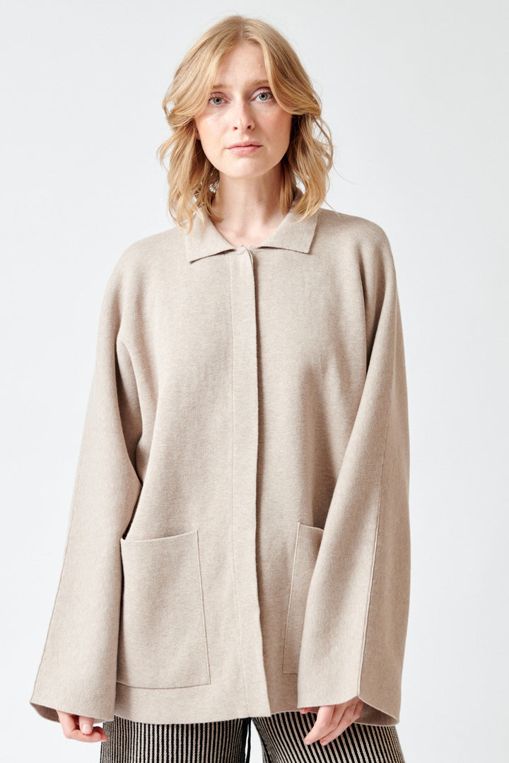 Madi wearing Lauren Manoogian Double Knit Jacket front view