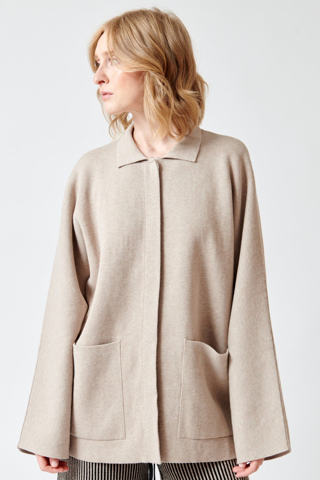 Madi wearing Lauren Manoogian Double Knit Jacket front view