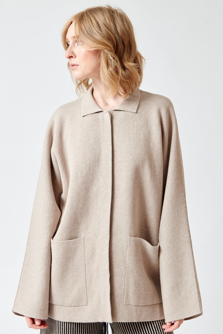 Madi wearing Lauren Manoogian Double Knit Jacket front view