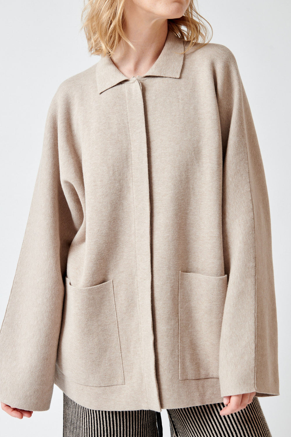 Madi wearing Lauren Manoogian Double Knit Jacket front view