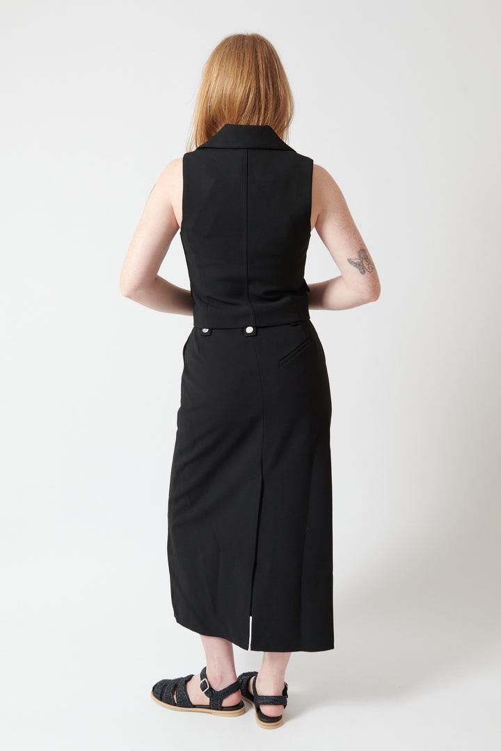 Waverly wearing Ganni Bonded Crepe Long Skirt rear view