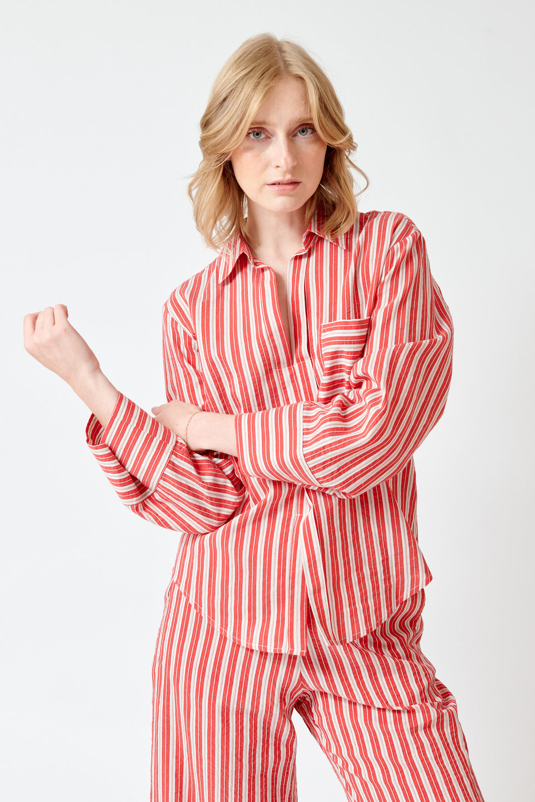 Madi wearing Momoni Tara Blouse front view