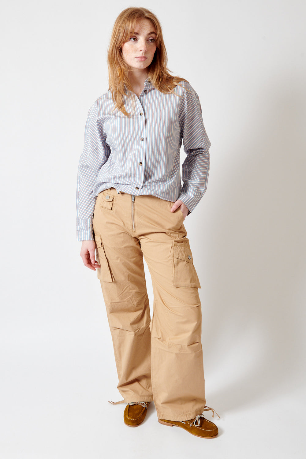 Waverly wearing Ganni Washed Cotton Twill Pants front view
