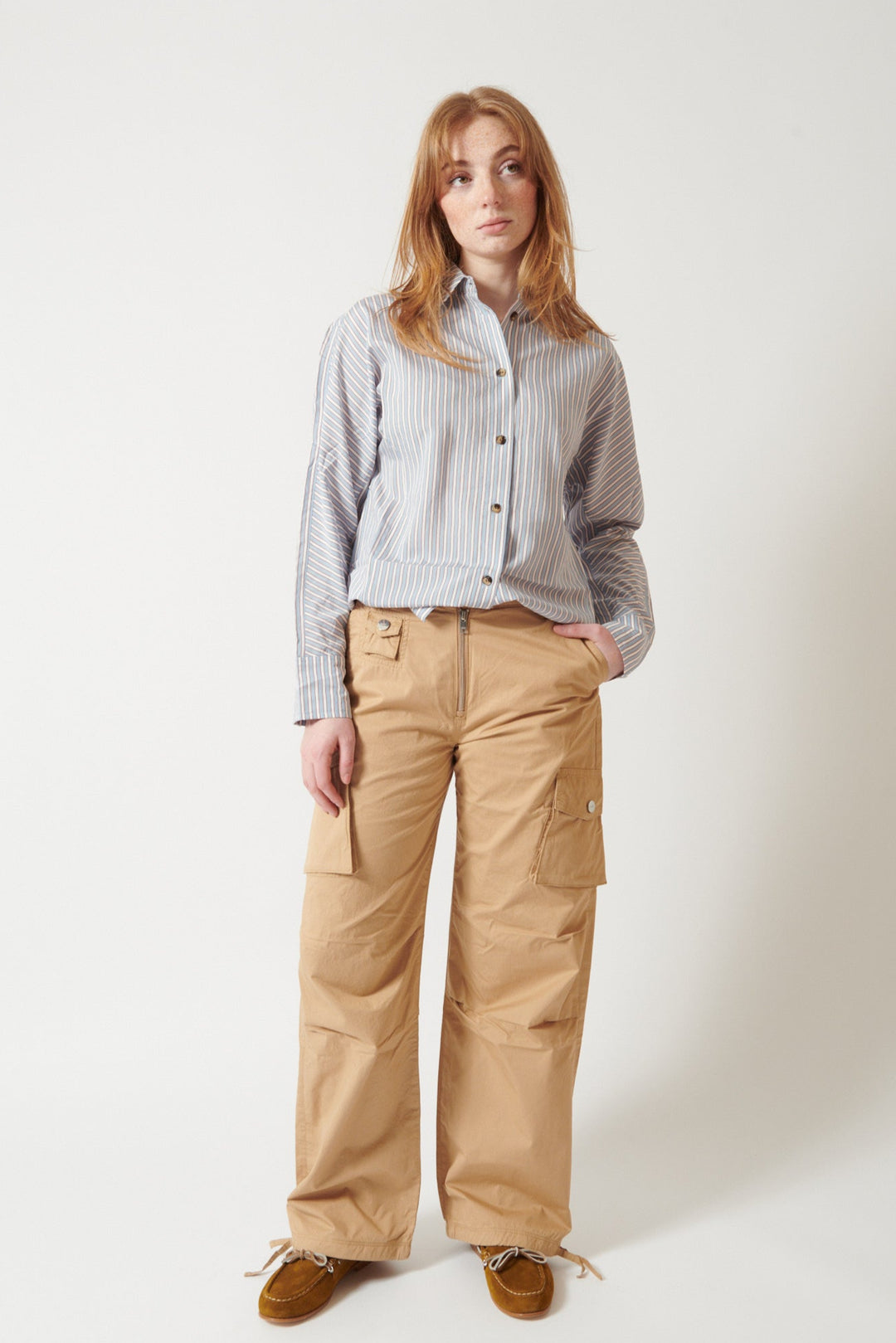 Waverly wearing Ganni Washed Cotton Twill Pants front view
