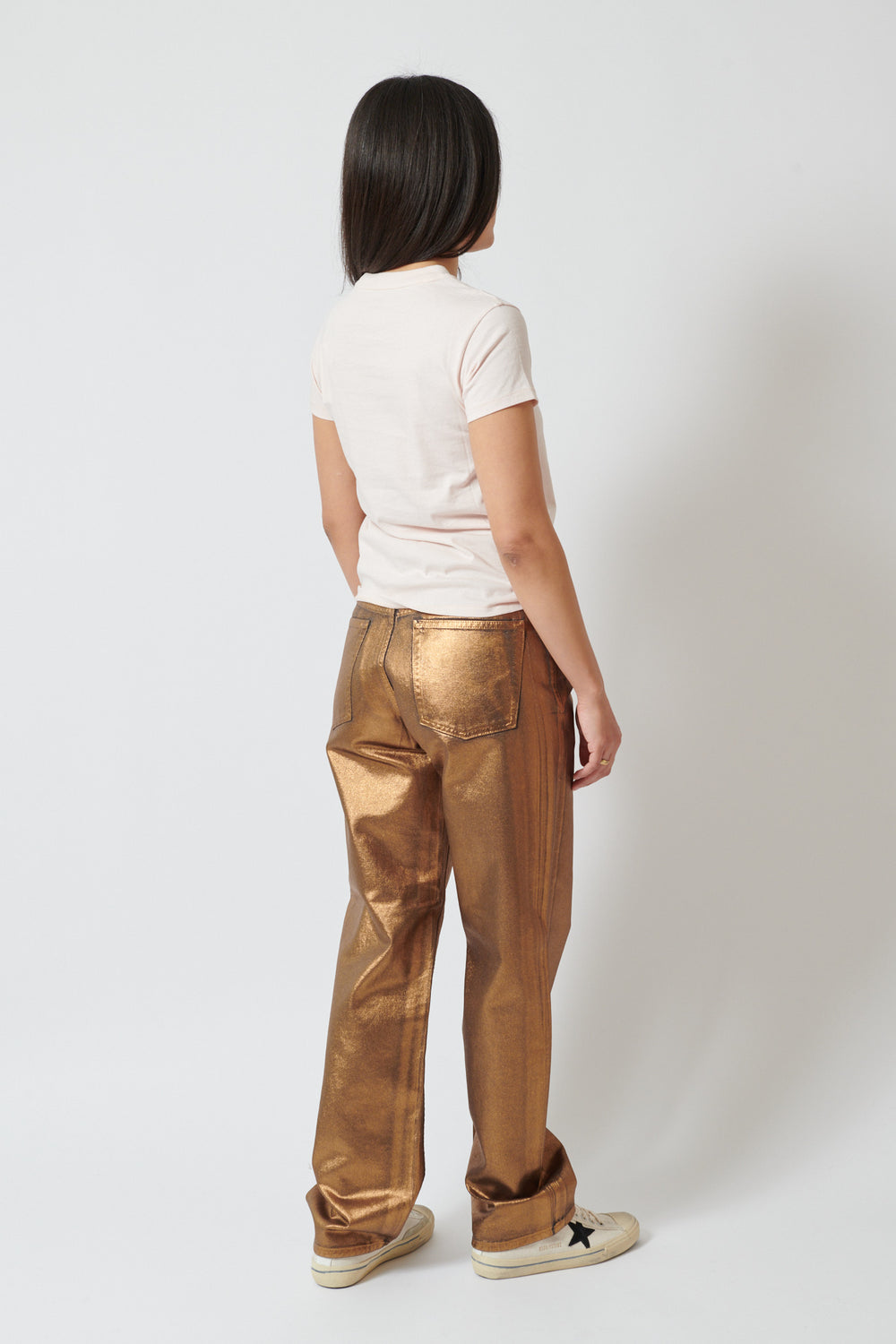 Amanda wearing 6397 Coated Pitched Baggy450 Jean rear view