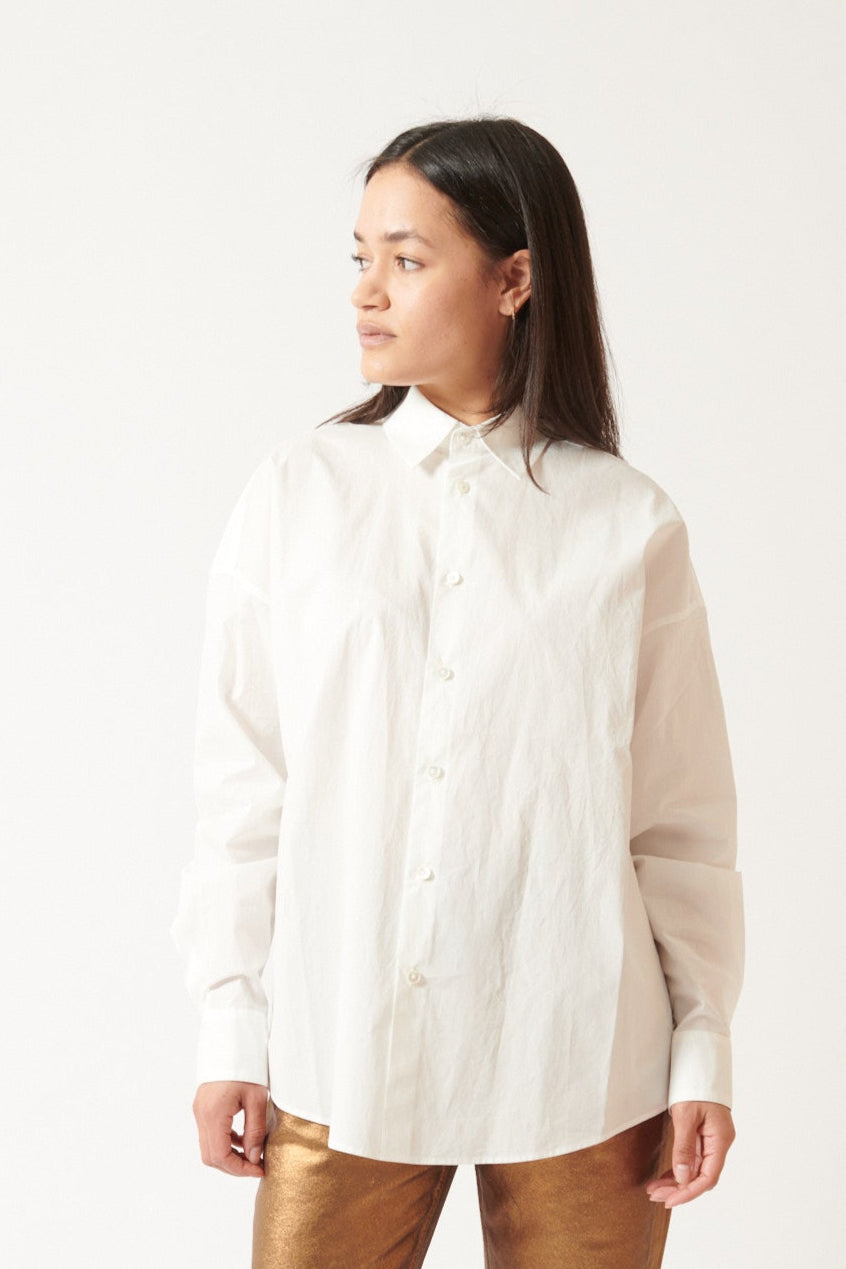 Amanda wearing New Uniform Top White front view
