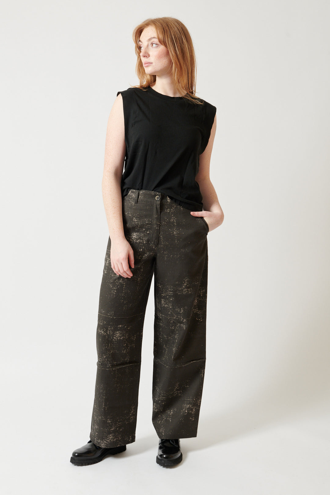 Waverly wearing Raquel Allegra Arden Trousers front view
