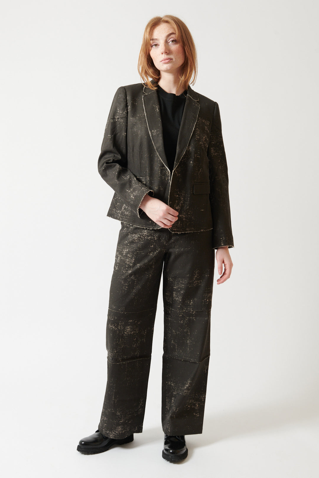 Waverly wearing Raquel Allegra Arden Trousers front view