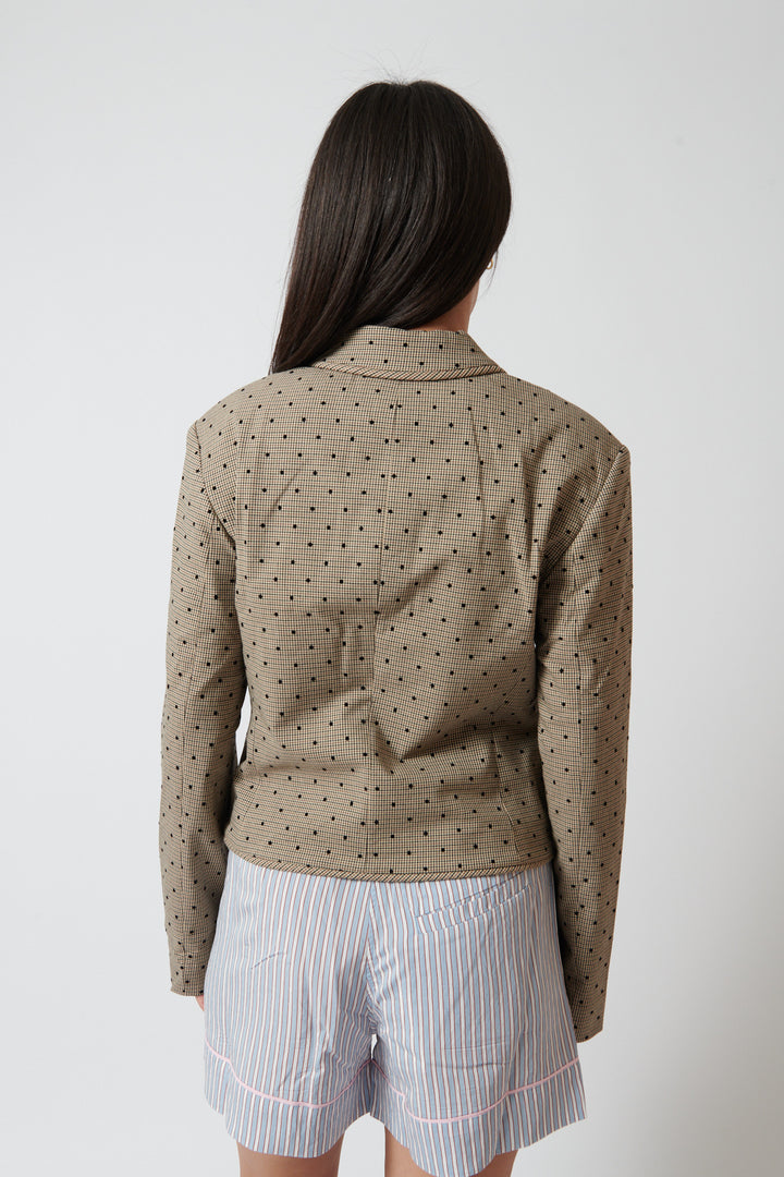 Amanda wearing Ganni Flock Check Suiting Blazer rear view