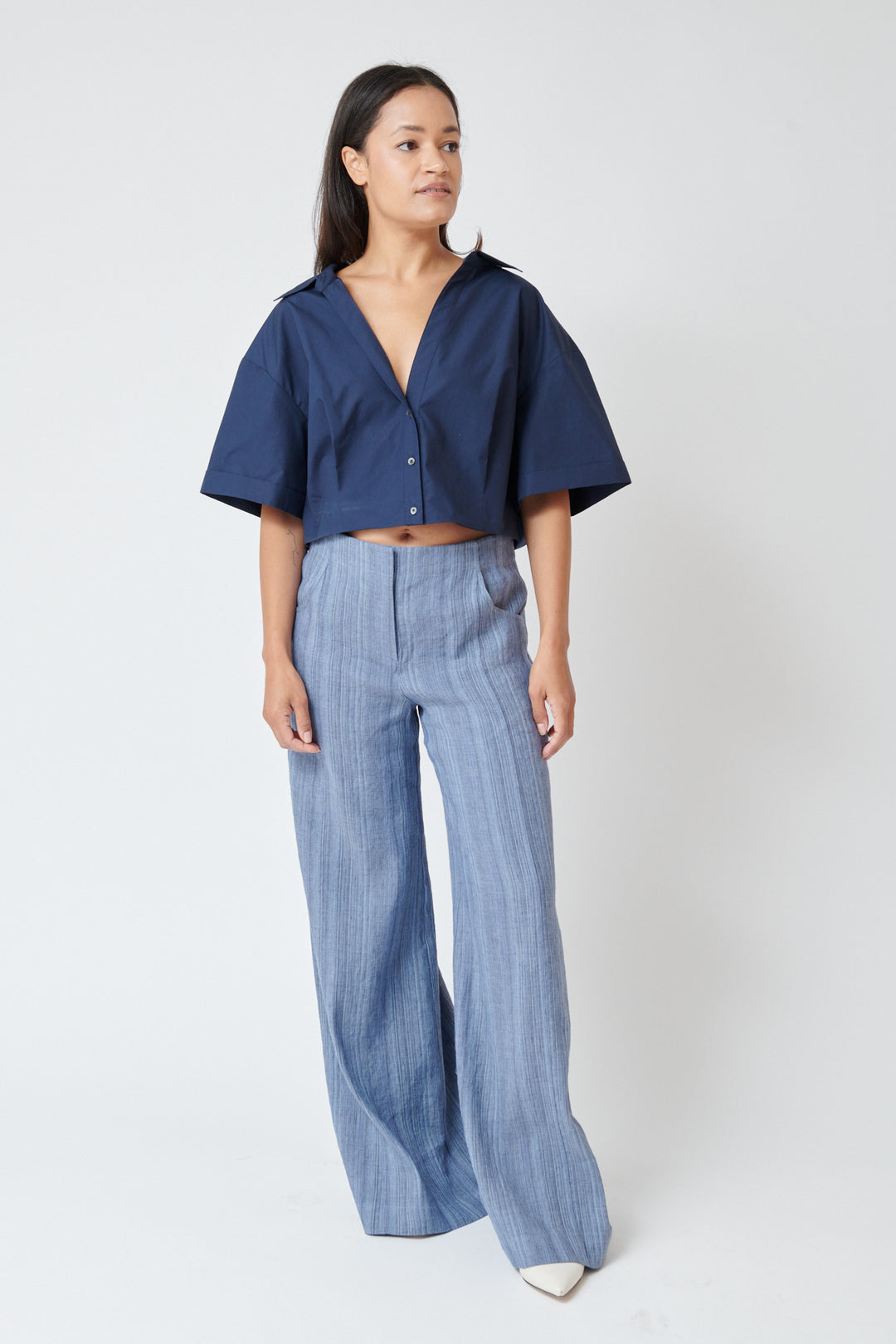 Amanda wearing TWP Demie Pant front view