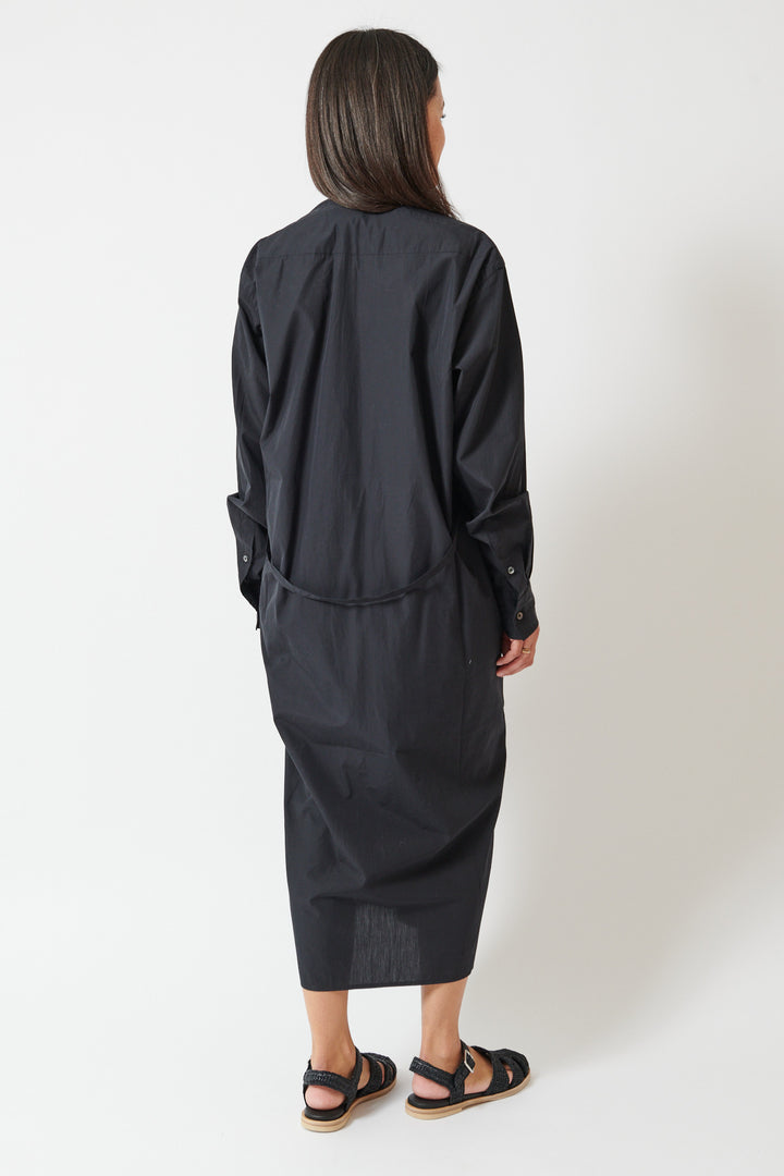 Amanda wearing 6397 Collarless Shirtdress rear view