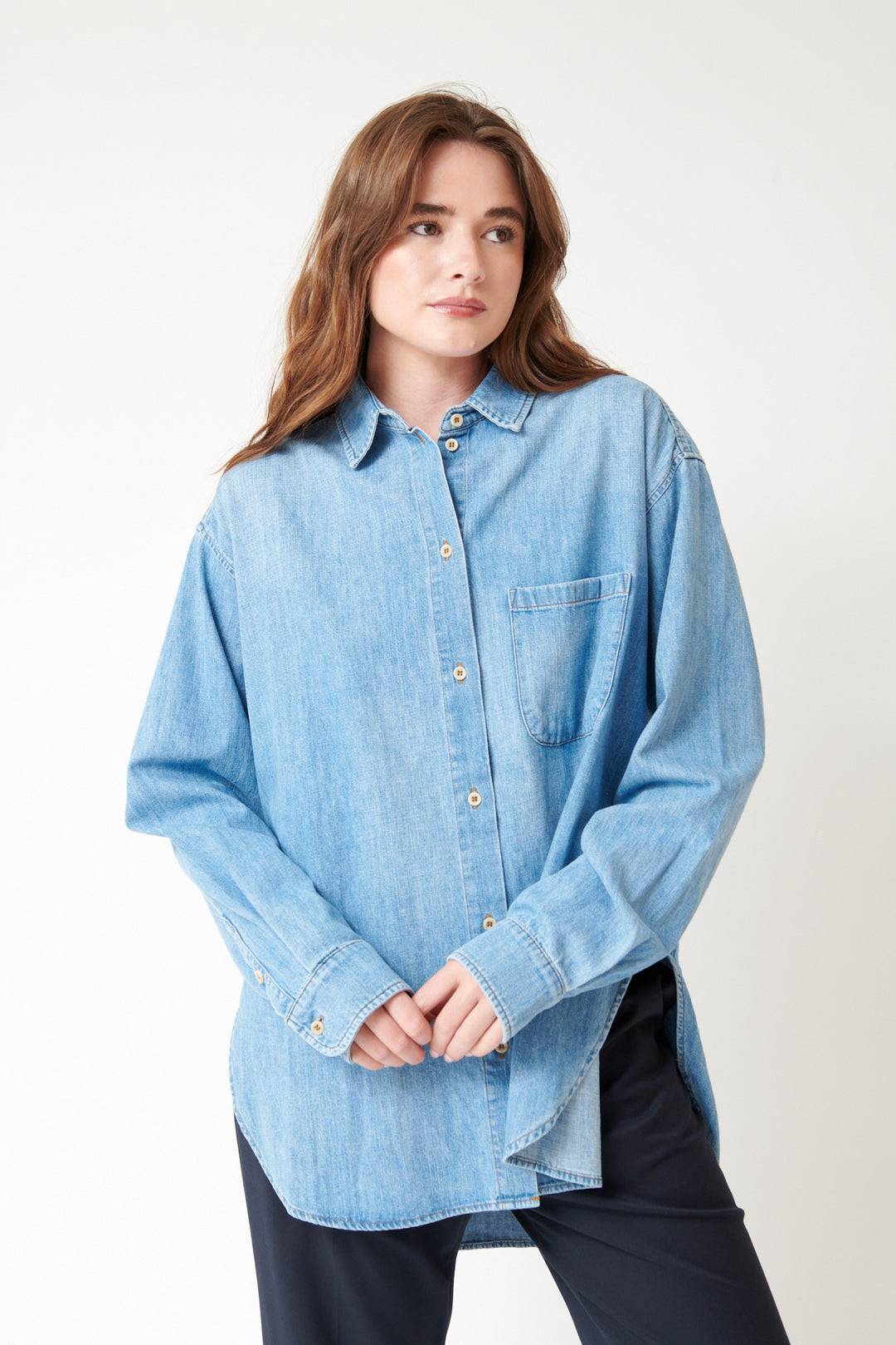 Julia wearing Jamie Haller The Essential Shirt front view
