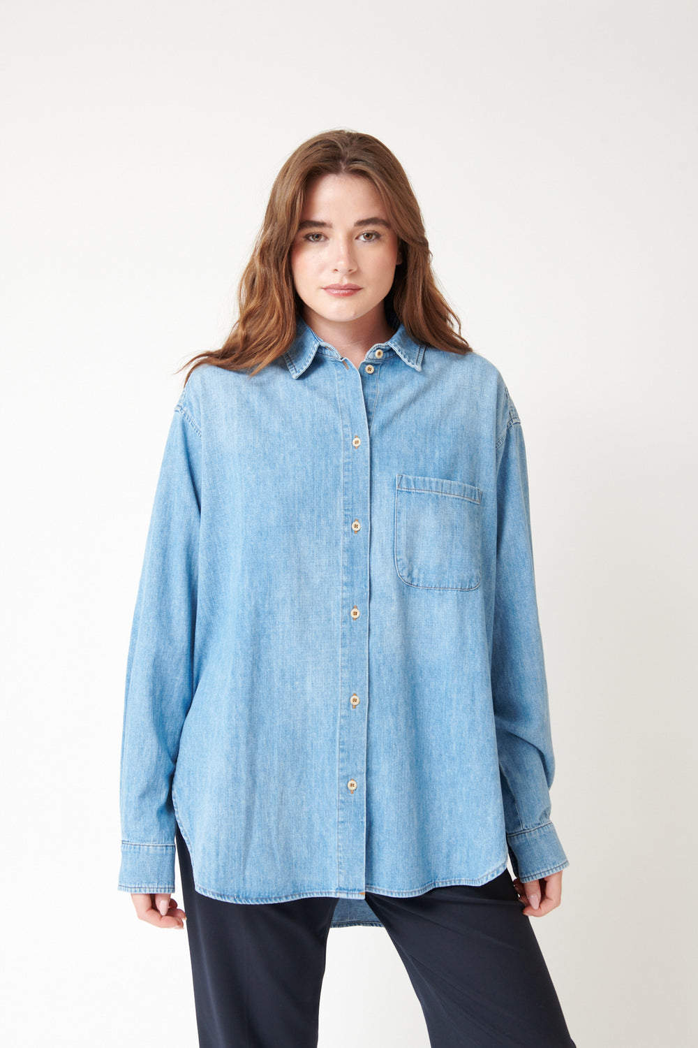 Julia wearing Jamie Haller The Essential Shirt front view