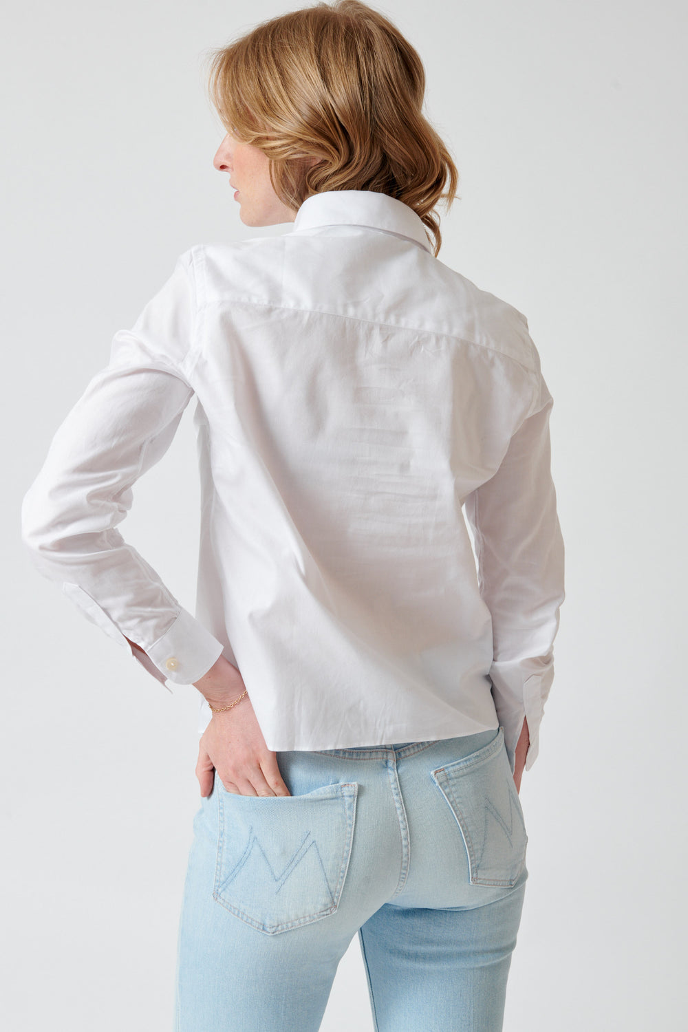 Madi wearing Giangi Romina Single Pocket Shirt rear view