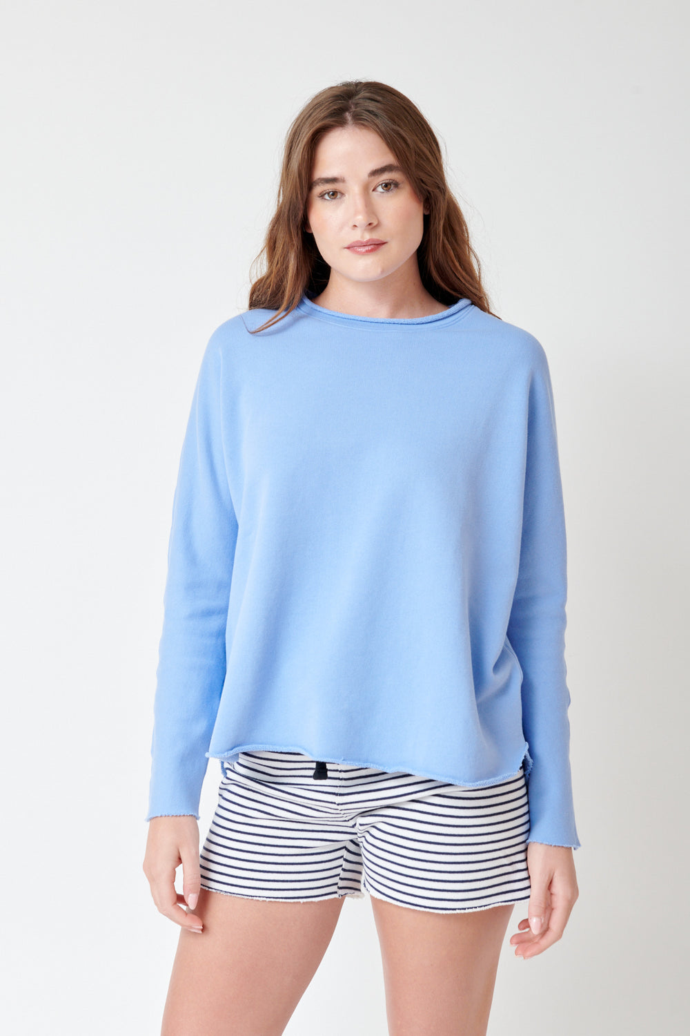 Julia wearing Frank & Eileen Anna Long Sleeve Capelet rear view
